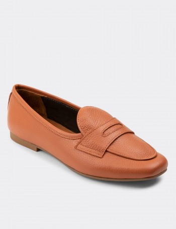 Orange  Leather Loafers - 01910ZTRCC01