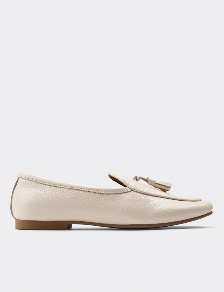 Beige  Leather Loafers