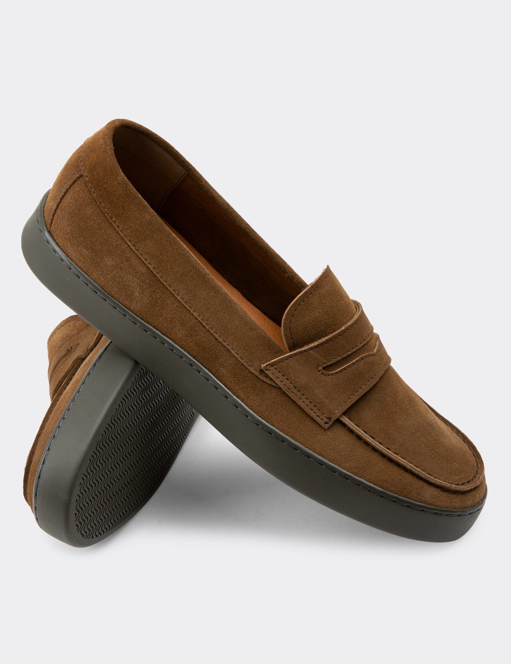 Tan Suede Leather Loafers - 01870MTBAC01