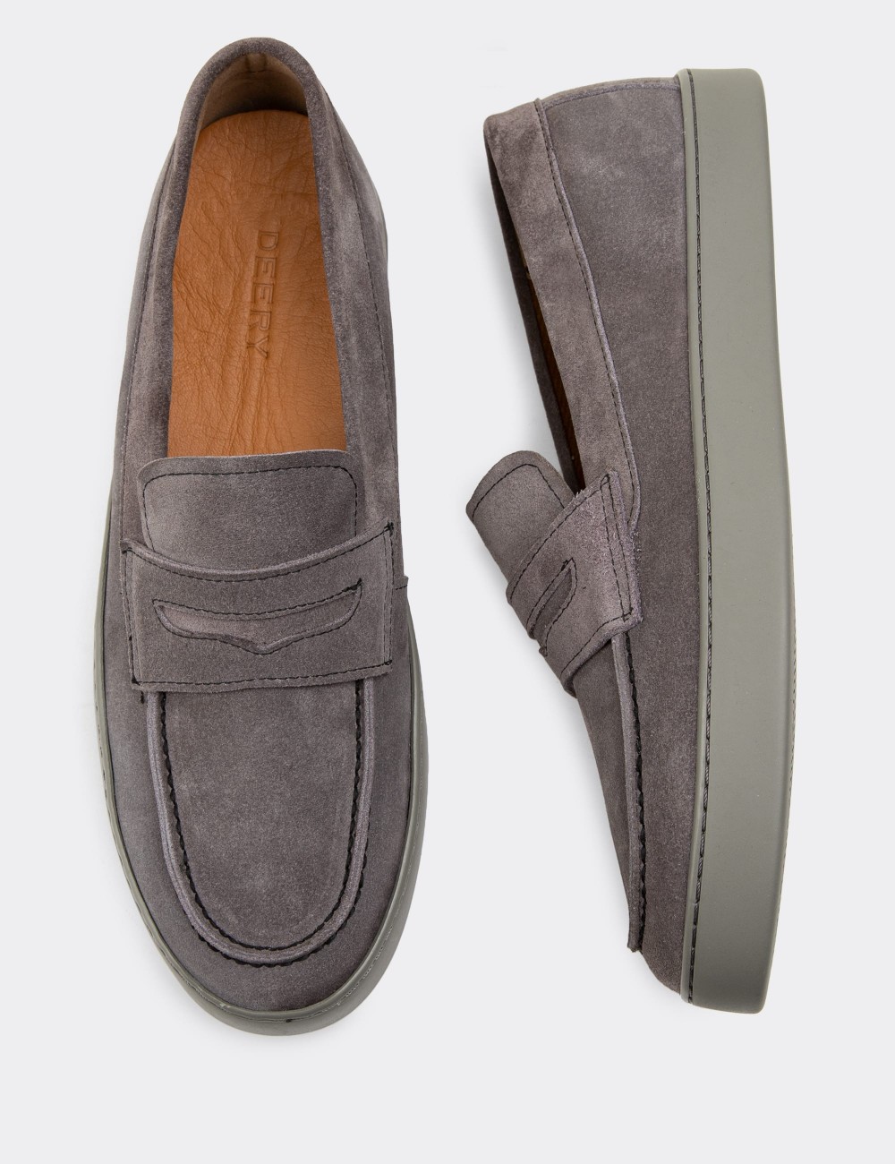 Gray Suede Leather Loafers - 01870MGRIC01