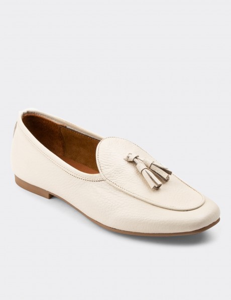 Beige  Leather Loafers