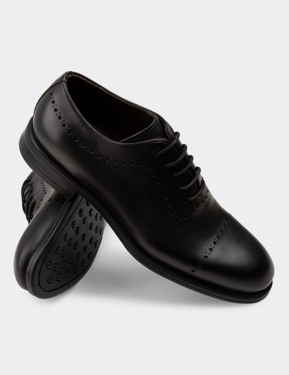 Black  Leather Classic Shoes - 00491MSYHC02