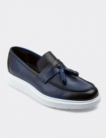 Blue  Leather Loafers - 01587MMVIP06