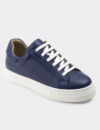 Navy Leather Sneakers - Deery