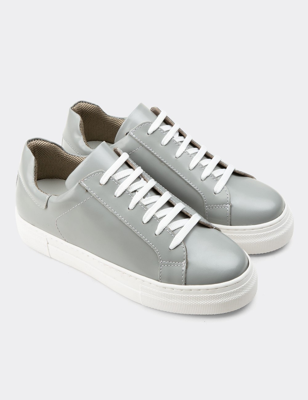 Gray  Leather Sneakers - Z1681ZGRIC06