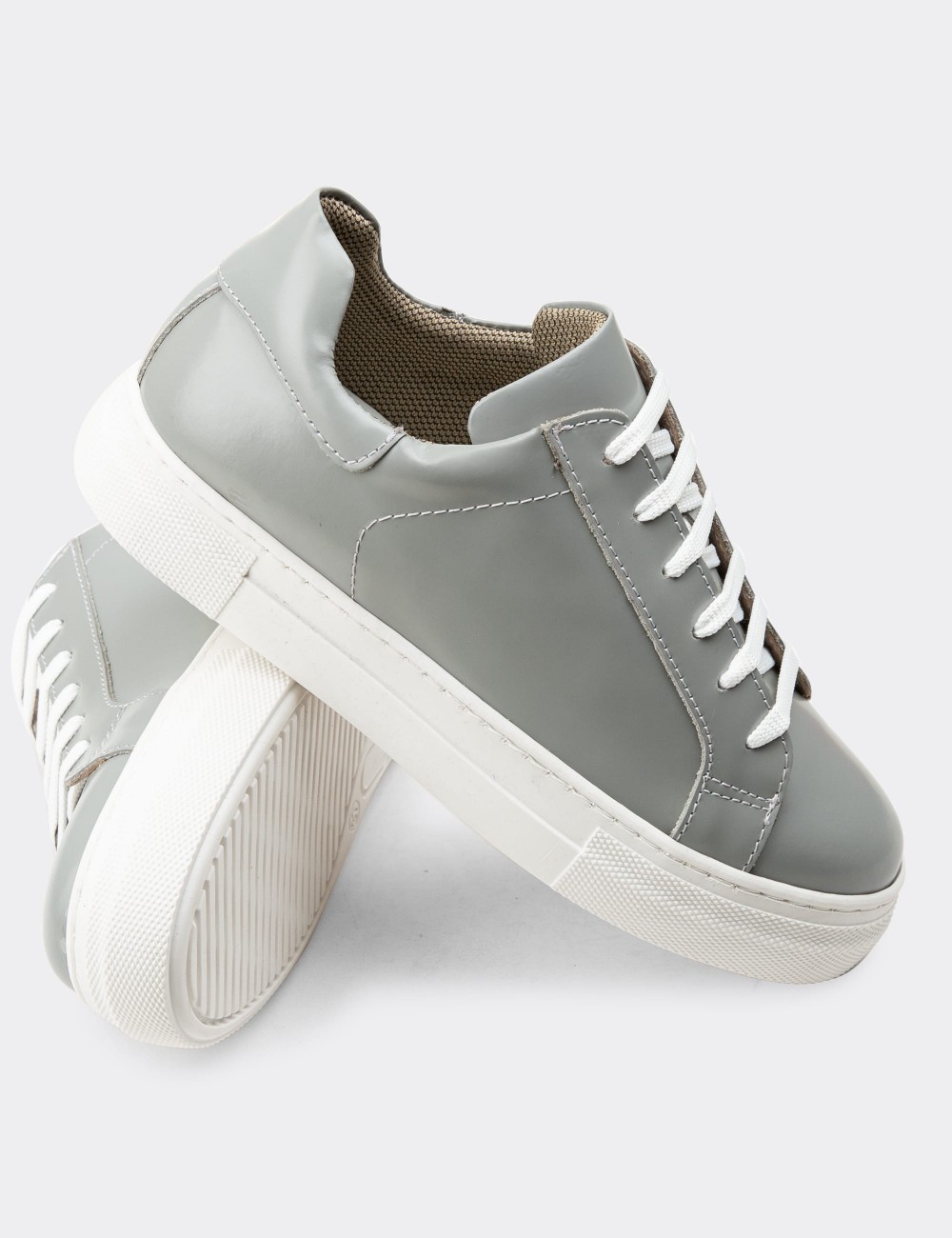 Gray  Leather Sneakers - Z1681ZGRIC06