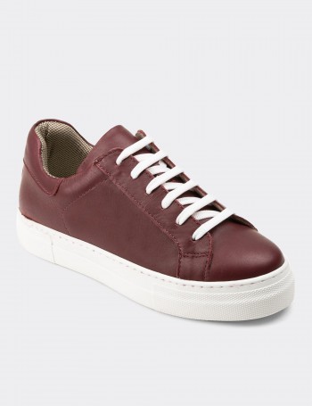 Burgundy  Leather Sneakers - Z1681ZBRDC10