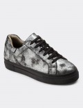 Silver  Leather Sneakers