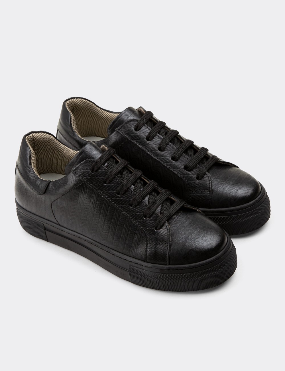 Black  Leather Sneakers - Z1681ZSYHC08
