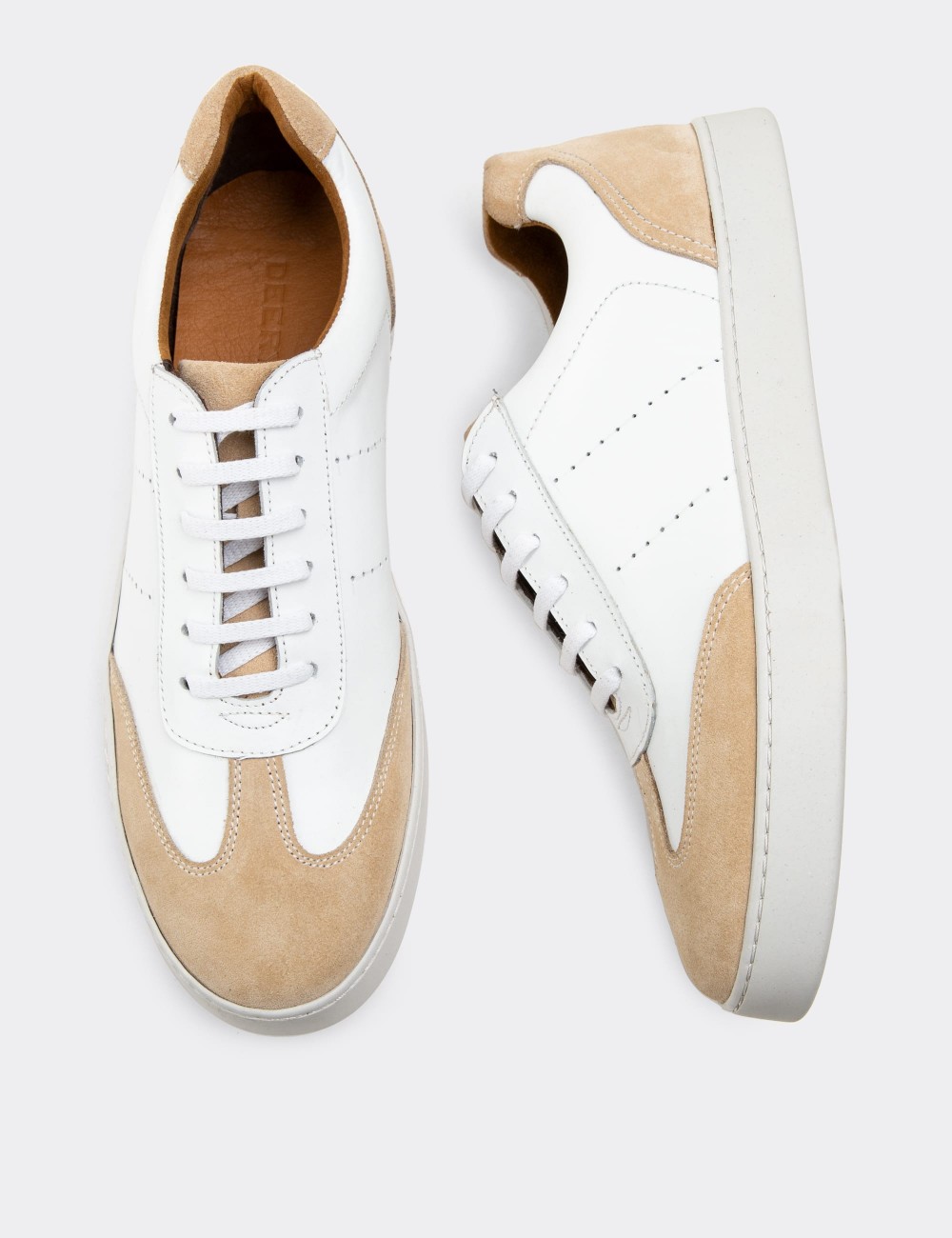 Beige  Leather Sneakers - 01881MBEJC01