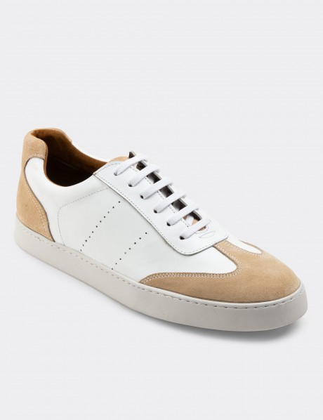 Beige Leather Sneakers