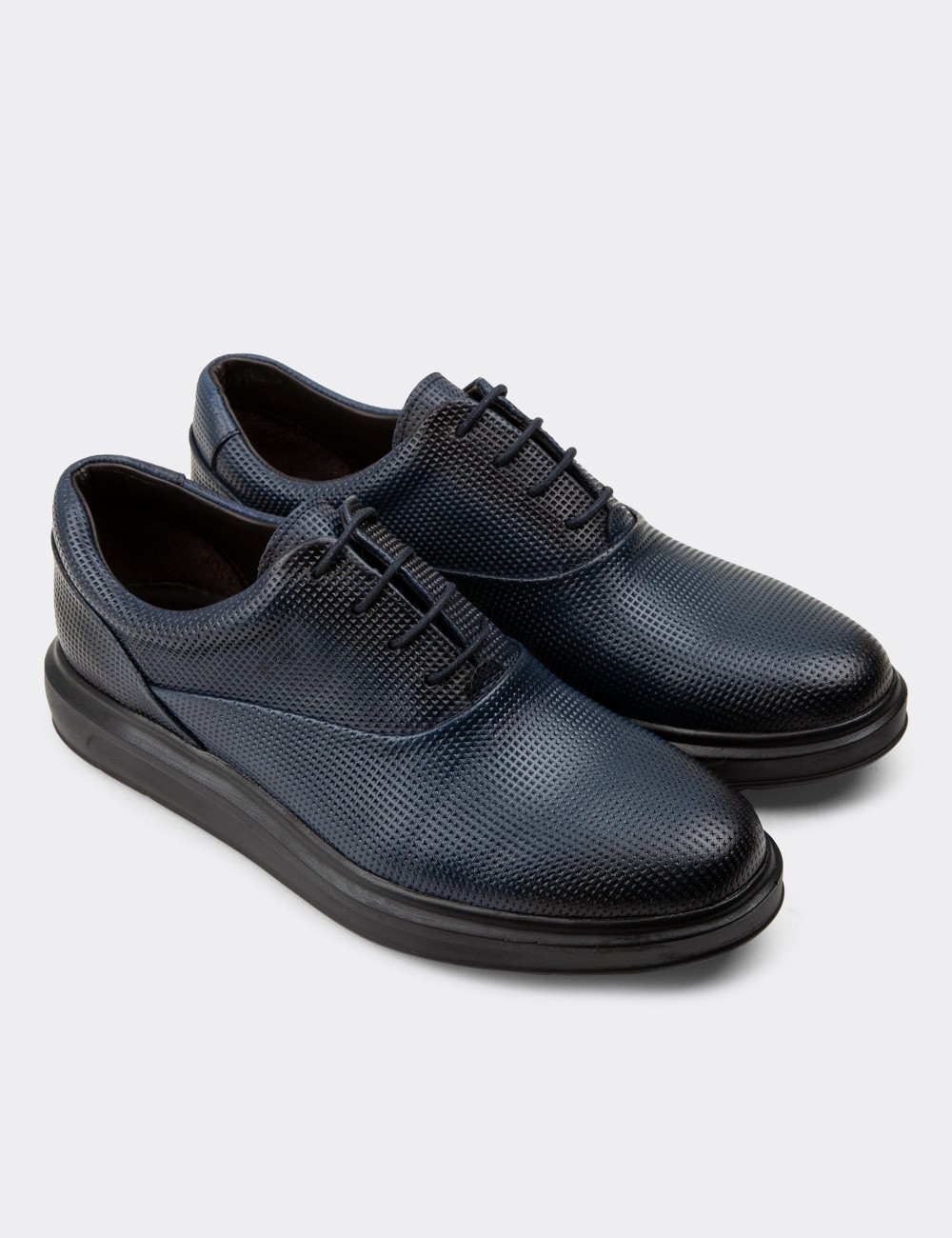 Navy  Leather Lace-up Shoes - 01652MLCVP10