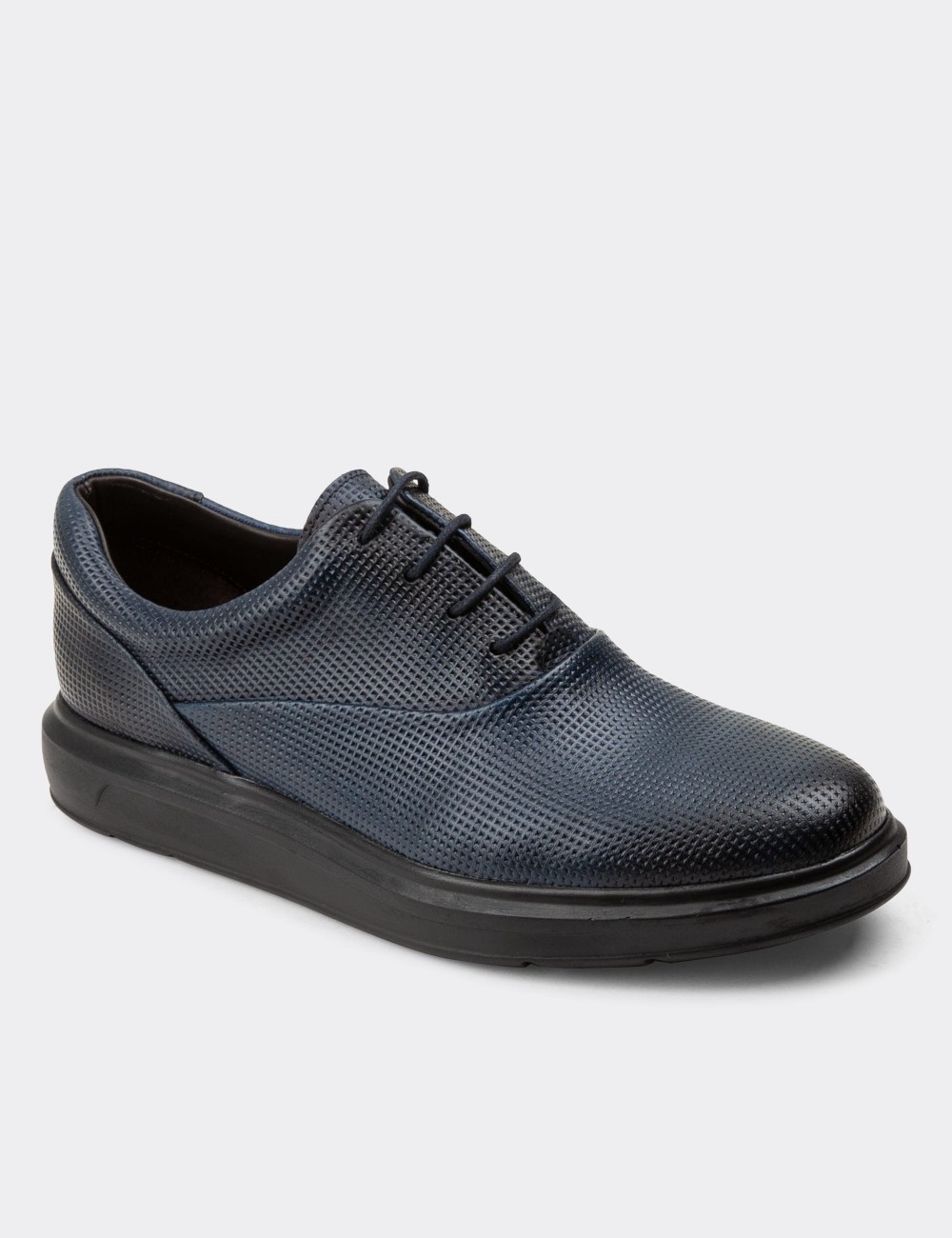 Navy  Leather Lace-up Shoes - 01652MLCVP10