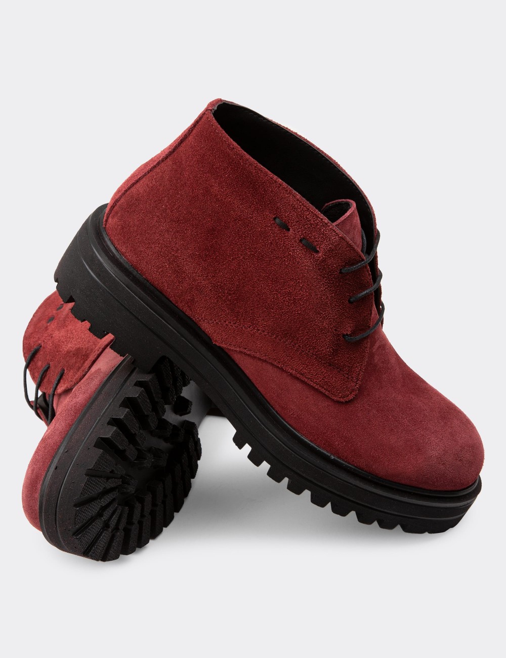Red Suede Leather Boots - 01847ZKRME02