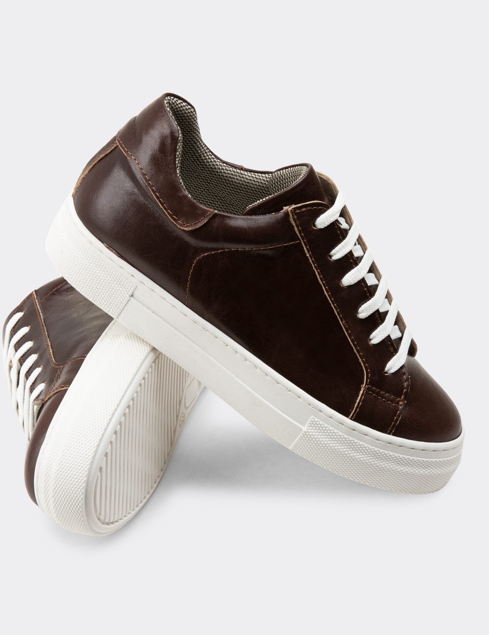 Brown  Leather Sneakers - Z1681ZKHVC18