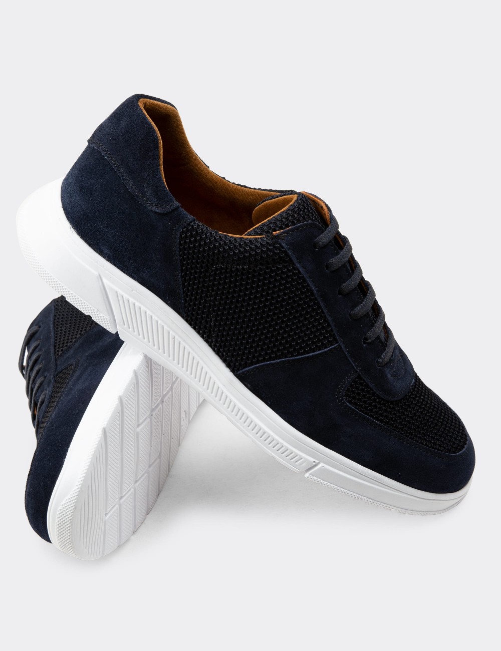 Navy Suede Leather Sneakers - 01860MLCVC01