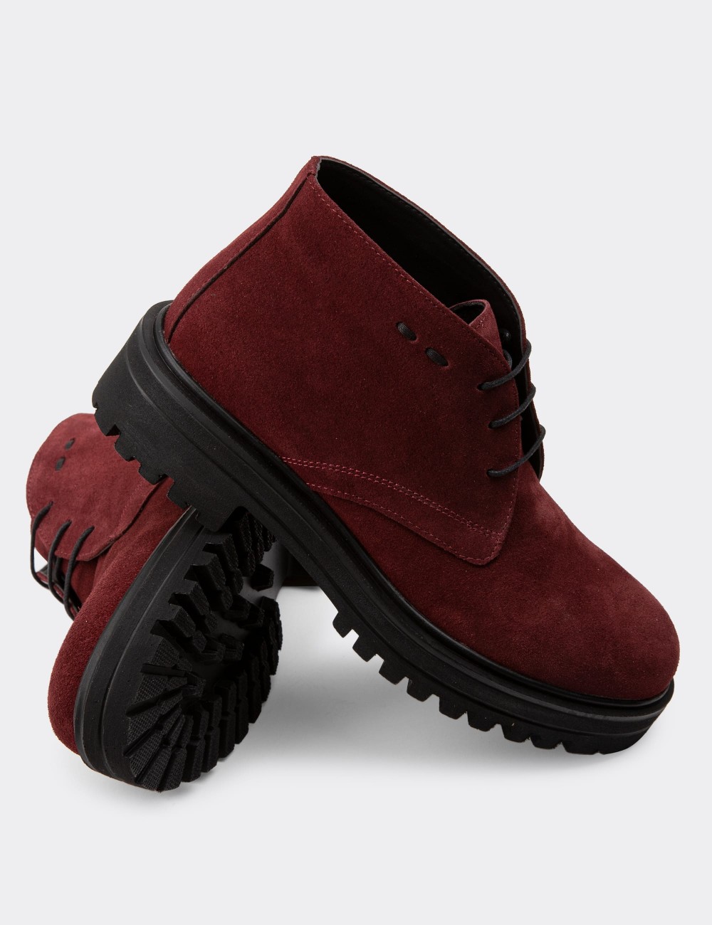 Burgundy Suede Leather Boots - 01847ZBRDE01