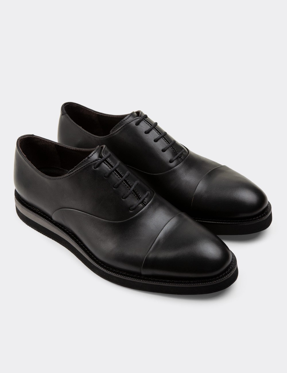 Black  Leather Lace-up Shoes - 01026MSYHE19