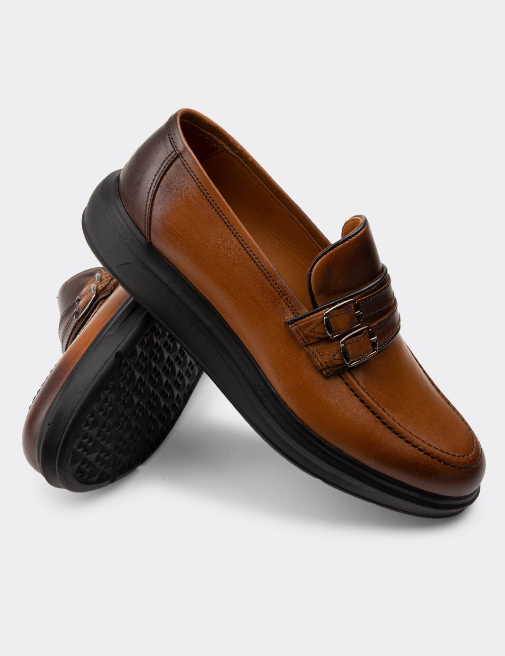 Tan  Leather Loafers - 01925MTBAP01