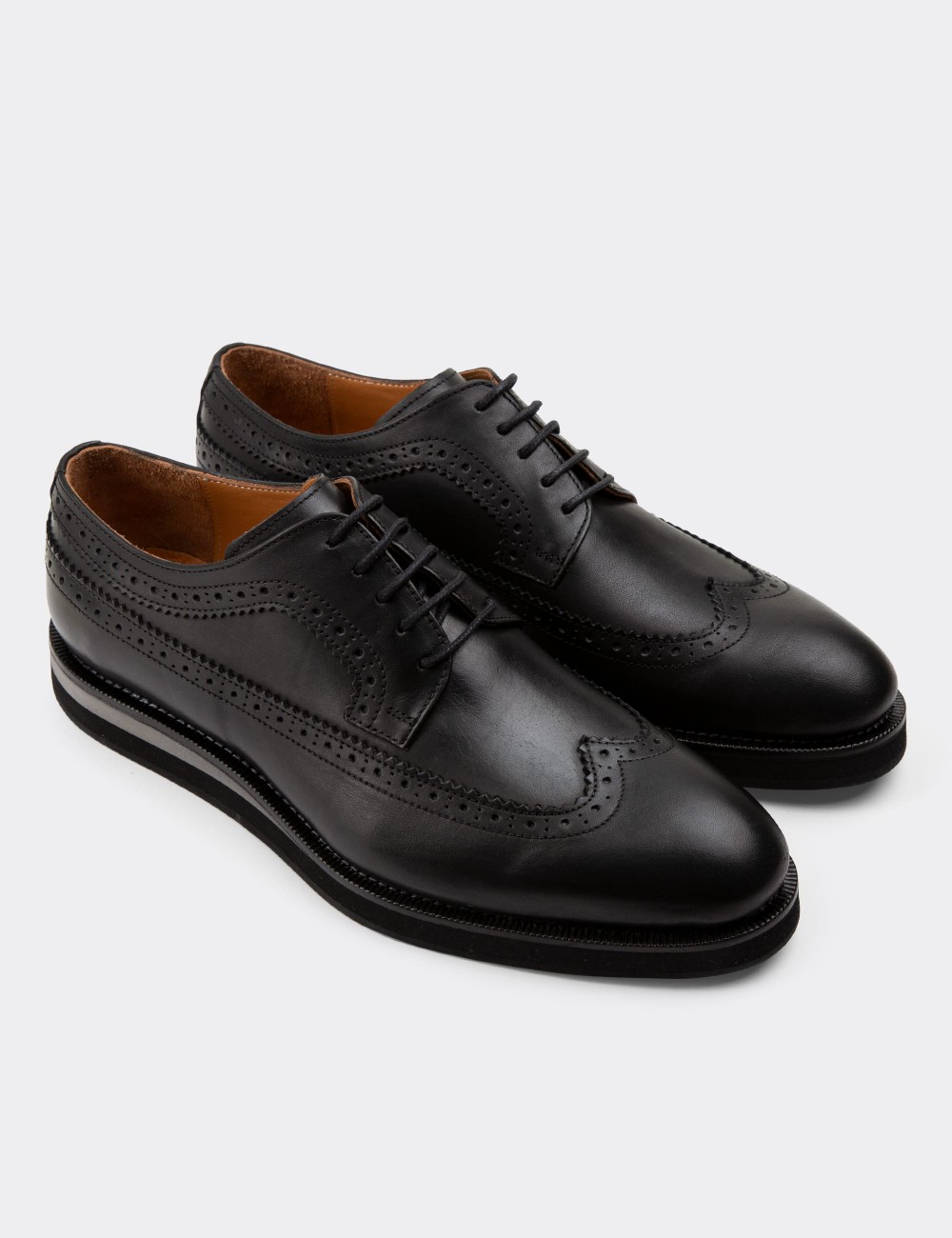 Black  Leather Lace-up Shoes - 01293MSYHE41