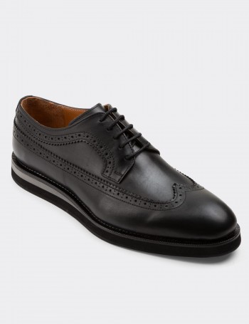 Black  Leather Lace-up Shoes - 01293MSYHE41
