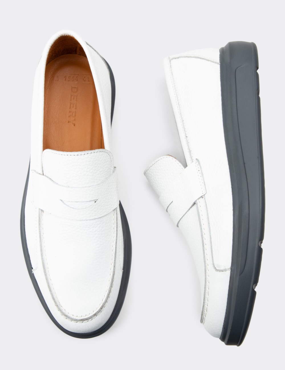 White Leather Loafers Shoes - 01564MBYZP03