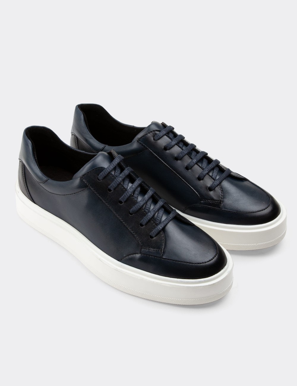 Navy Leather Sneakers - 01882MLCVP01