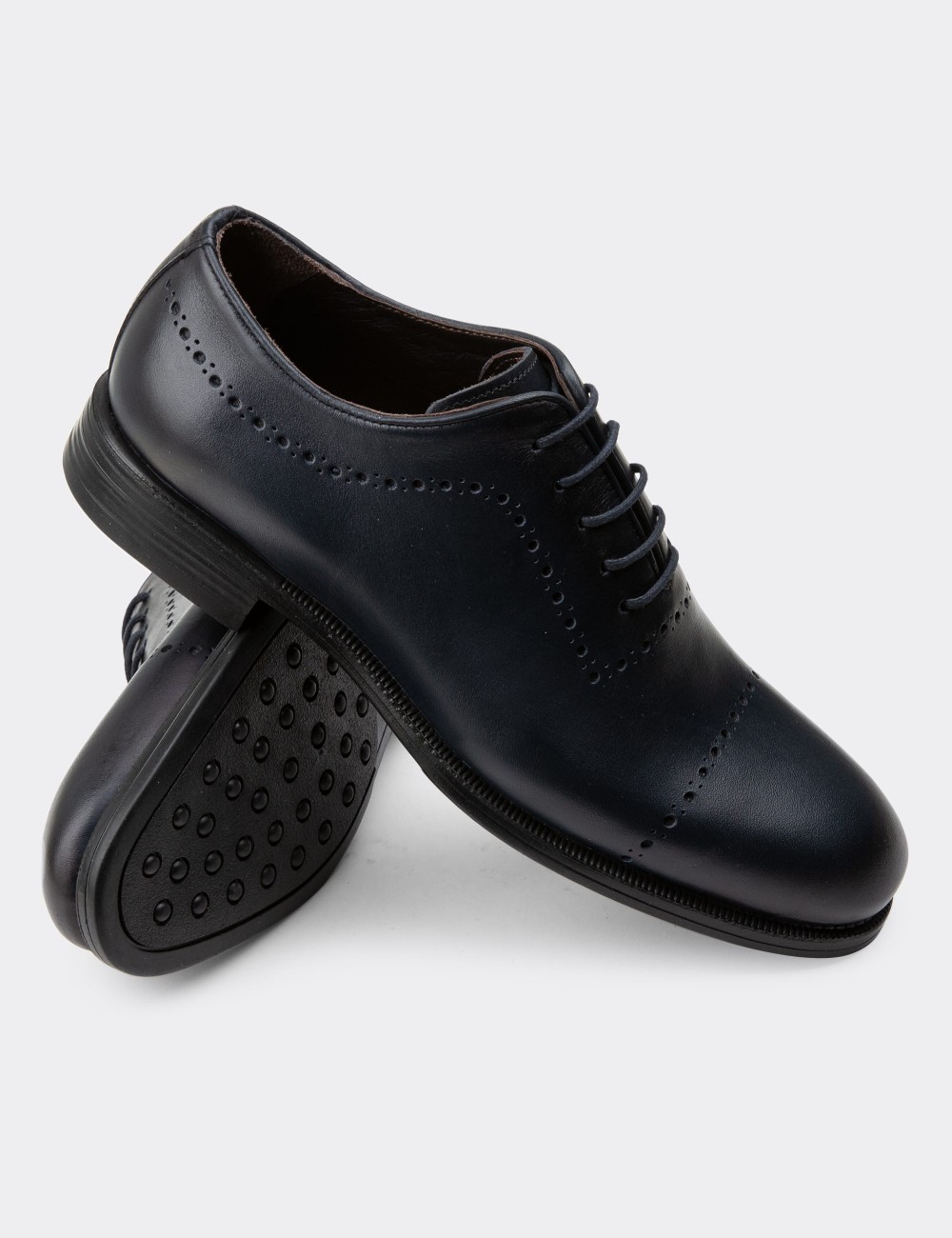 Navy Leather Classic Shoes - 00491MLCVC02