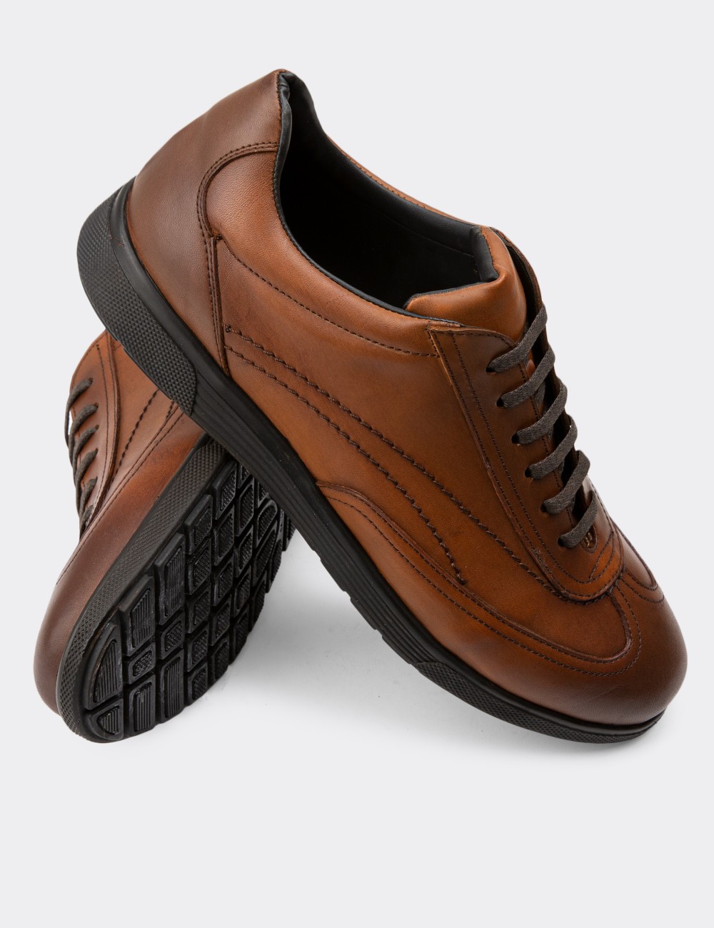 Tan  Leather Lace-up Shoes - 00321MTBAC03
