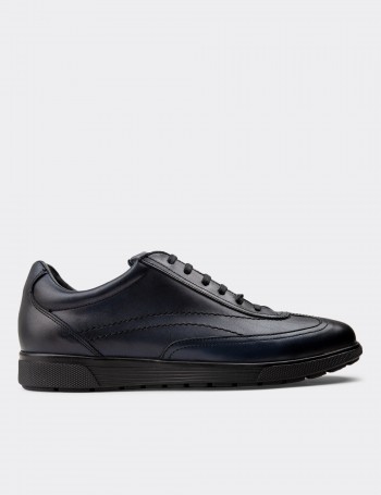 Navy  Leather Lace-up Shoes - 00321MLCVC04
