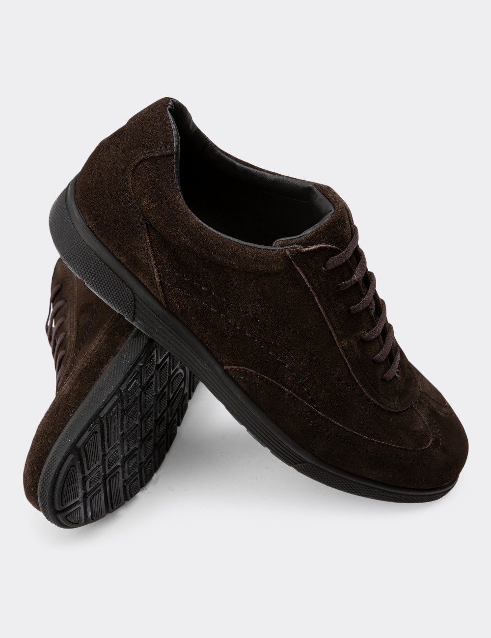 Brown Suede Leather Lace-up Shoes - 00321MKHVC08