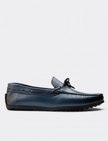 Navy  Leather Drivers - 01647MLCVC03