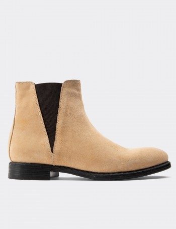 Beige Suede Leather Chelsea Boots - 01689MBEJC01