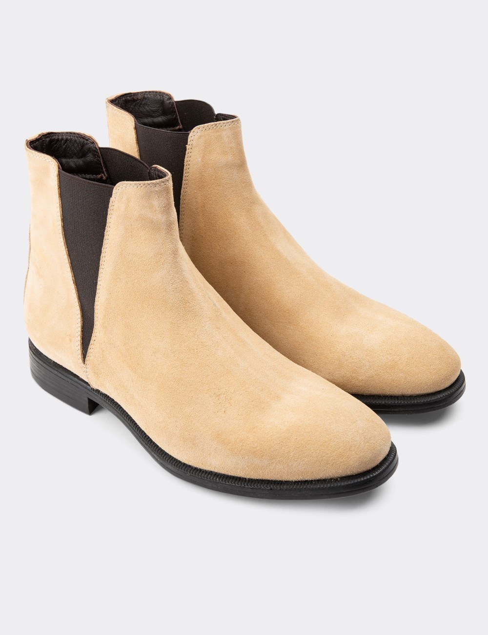 Beige Suede Leather Chelsea Boots - 01689MBEJC01