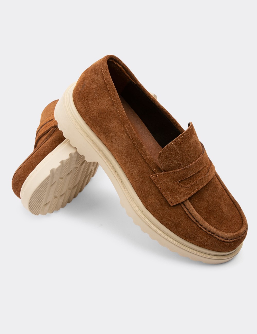 Tan Suede Leather Loafers - 01903ZTBAP01