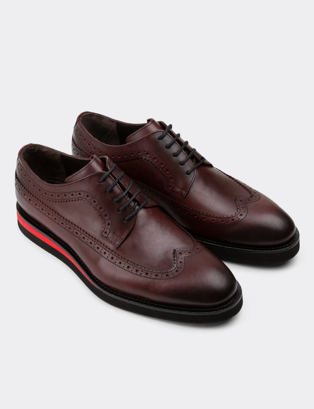 Burgundy Leather Lace-up Shoes - 01293MBRDE19