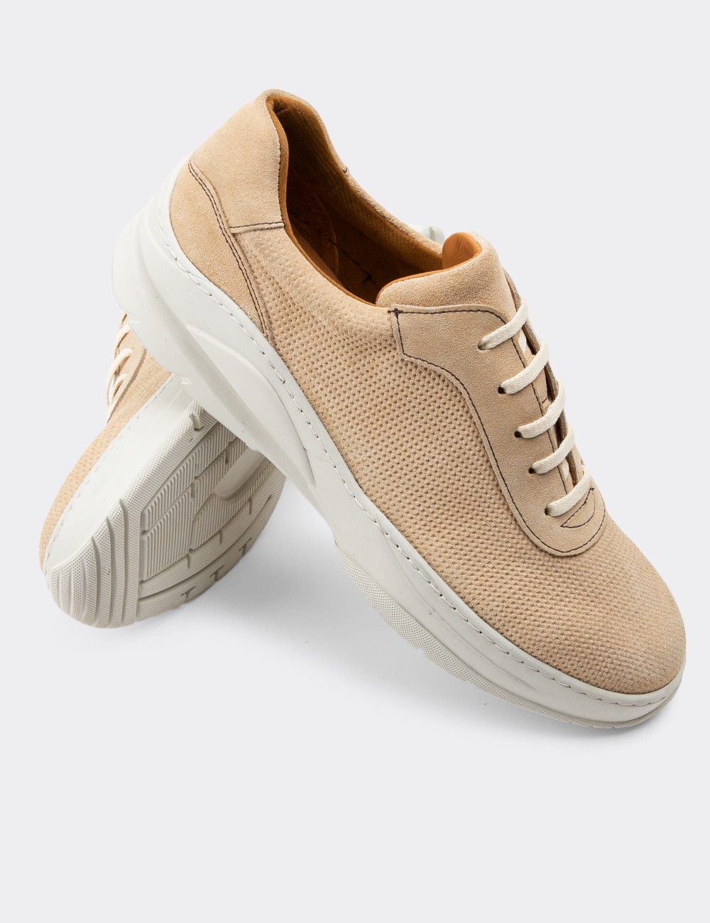 Beige Suede Leather Sneakers - 01879MBEJC02
