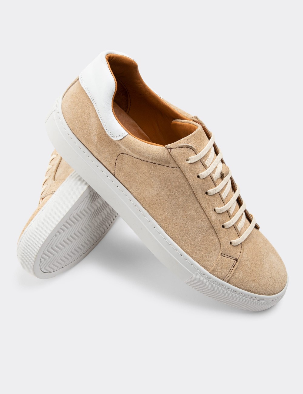 Beige Suede Leather Sneakers - 01829MBEJC05