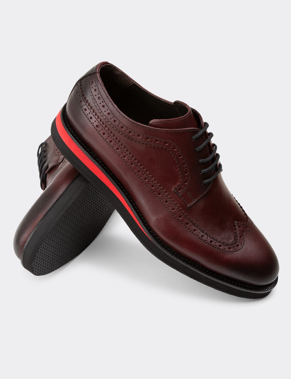 Burgundy Leather Lace-up Shoes - 01293MBRDE19