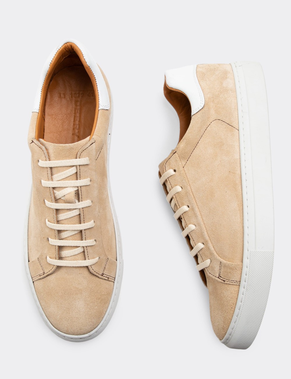 Beige Suede Leather Sneakers - 01829MBEJC05