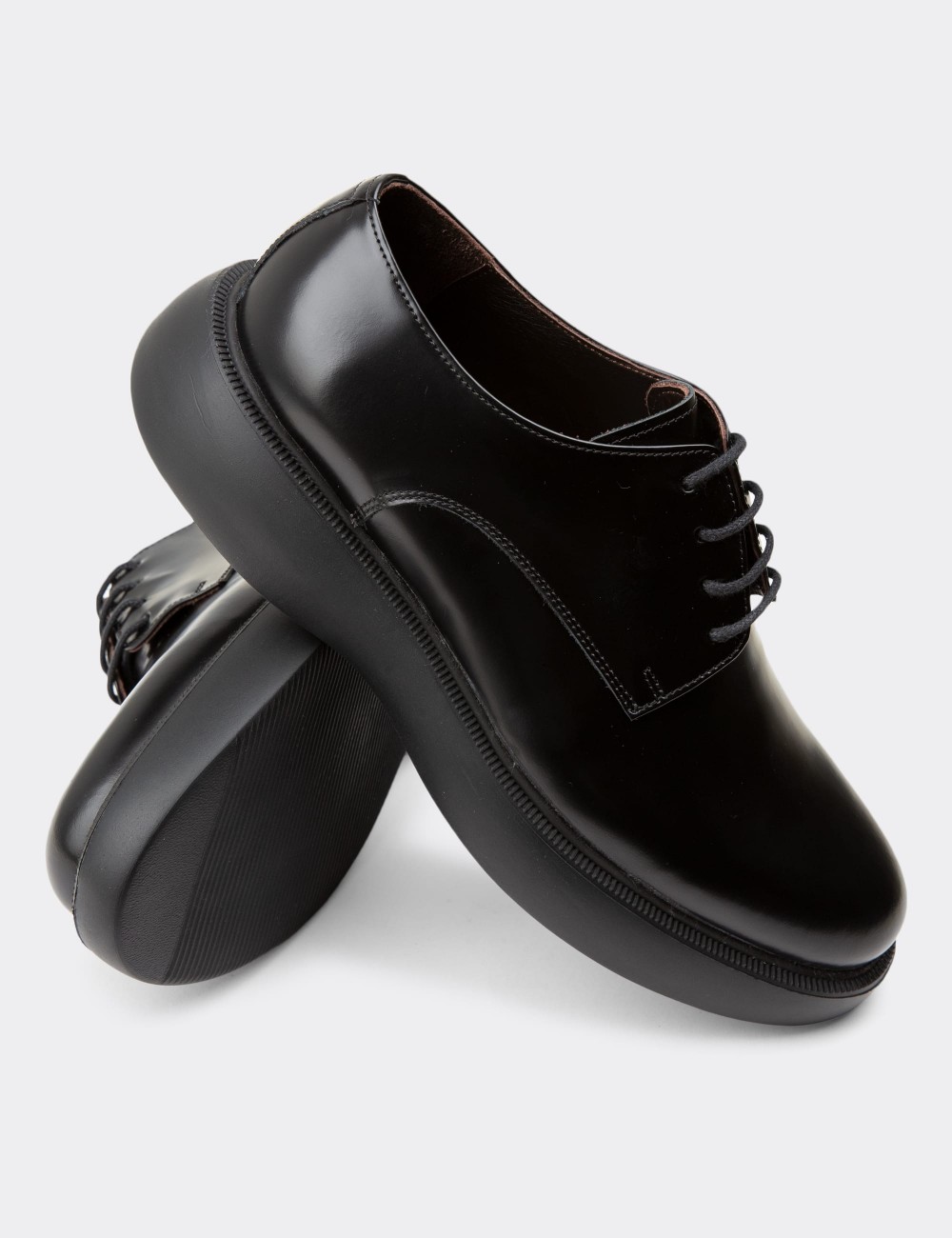Black Leather Lace-up Shoes - 01932MSYHE01