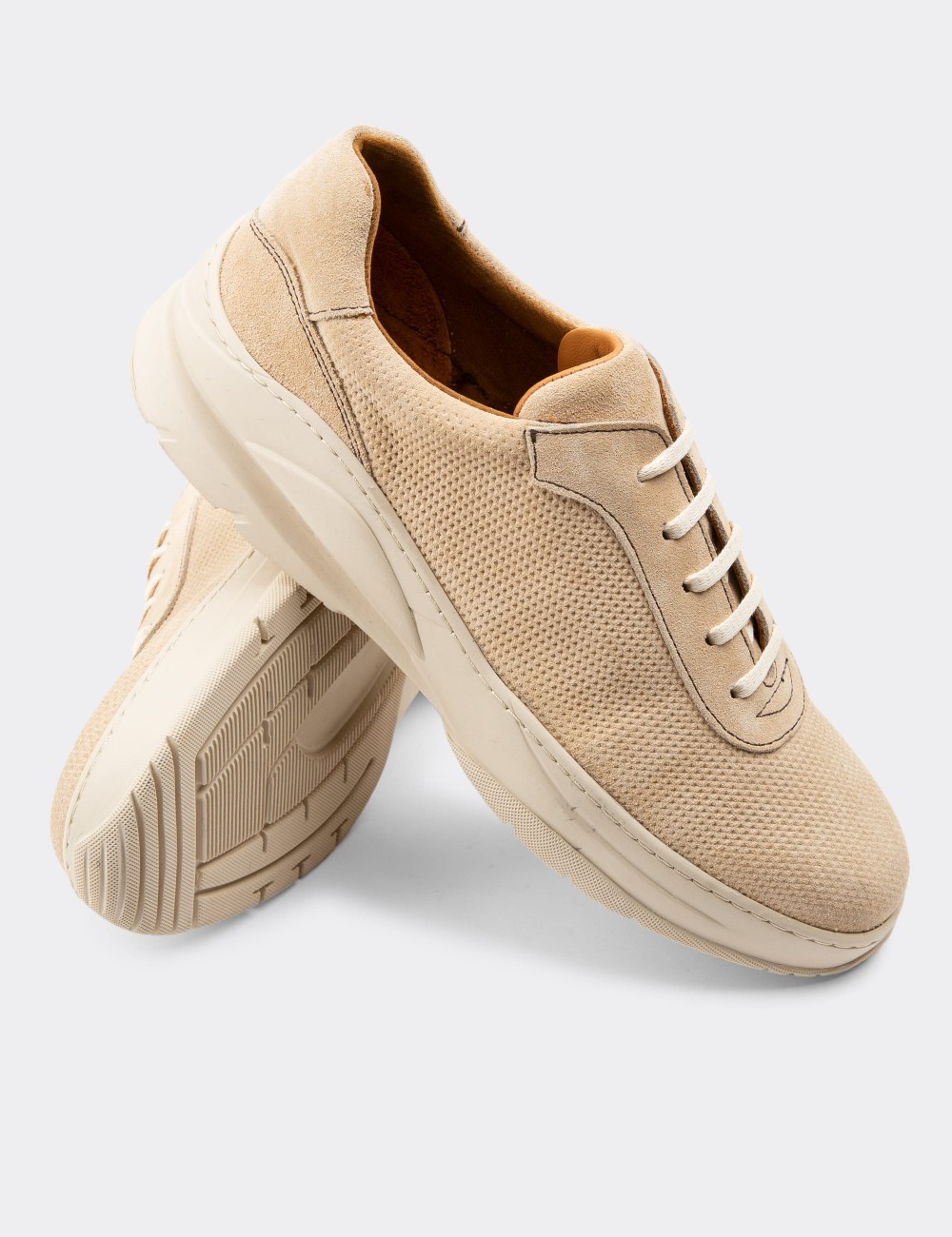 Beige Suede Leather Sneakers - 01879MBEJC03