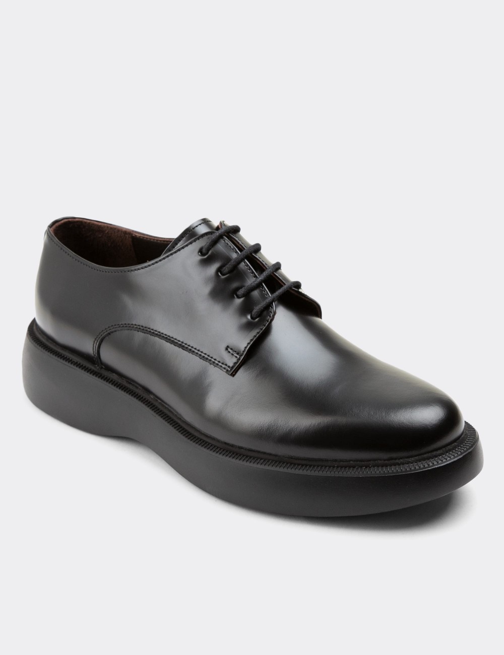 Black Leather Lace-up Shoes - 01932MSYHE01