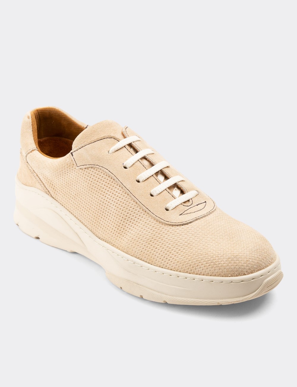 Beige Suede Leather Sneakers - 01879MBEJC03