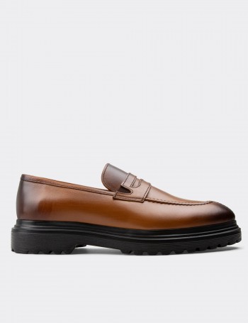 Tan Leather Loafers - 01878MTBAE01
