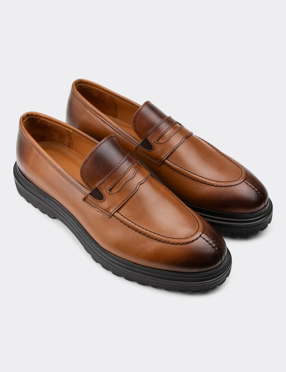 Tan Leather Loafers - 01878MTBAE01