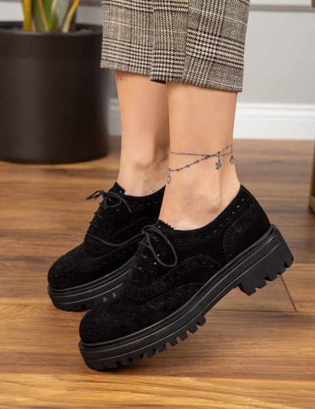 Black Suede Leather Lace-up Shoes