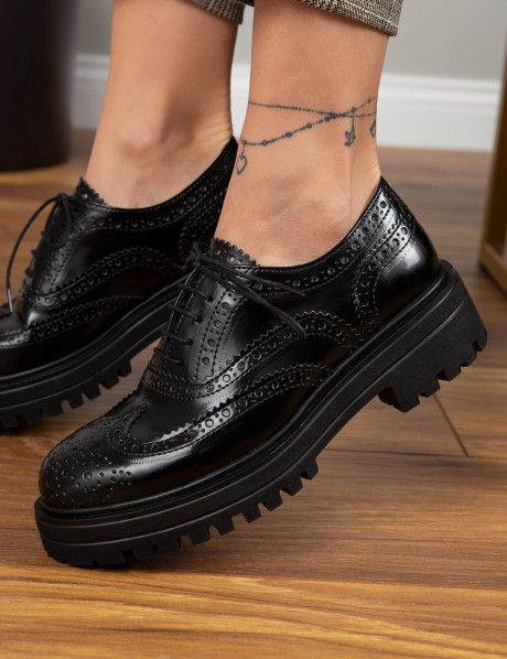 Black  Leather Lace-up Oxford Shoes