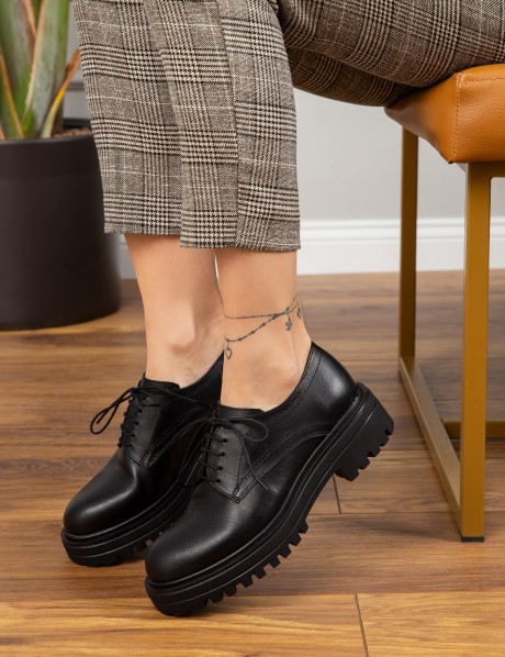 Black  Leather Lace-up Shoes