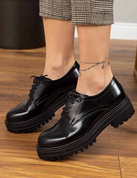 Black  Leather Lace-up Shoes